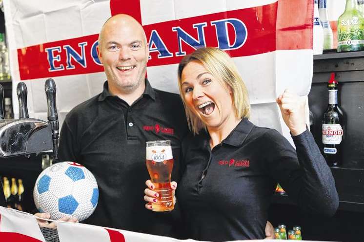 Aidan Christie and Jeanette Roberts at ready for the football at The Red Lion Pub