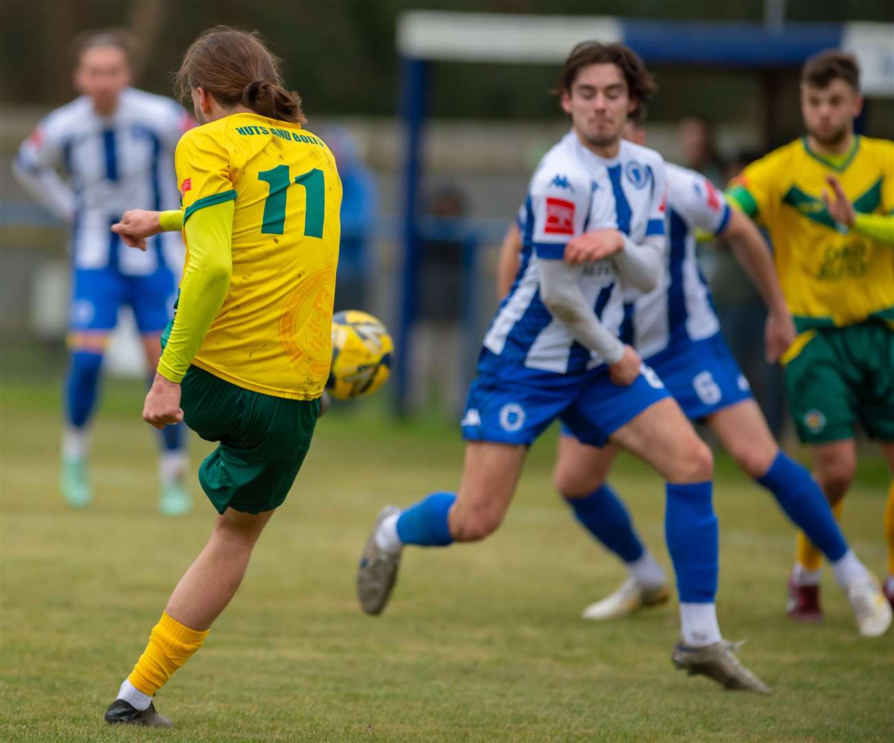 George Nikaj scores the first of his two goals in the final game of his loan from Dover. Picture: Ian Scammell