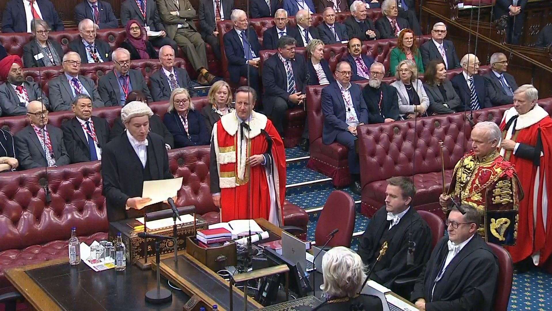 Lord Cameron wore the traditional scarlet robes for the short ceremony (House of Lords/UK Parliament/PA)