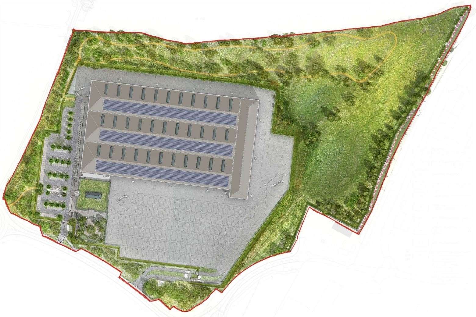 A site map showing the proposed Berkeley Homes modular homes factory off Eschol Road, Hoo. Picture: Edla