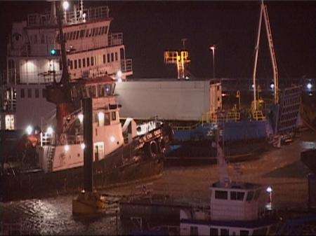 Protest at Ramsgate port over ship being turned back in high winds. Picture: Mike Pett