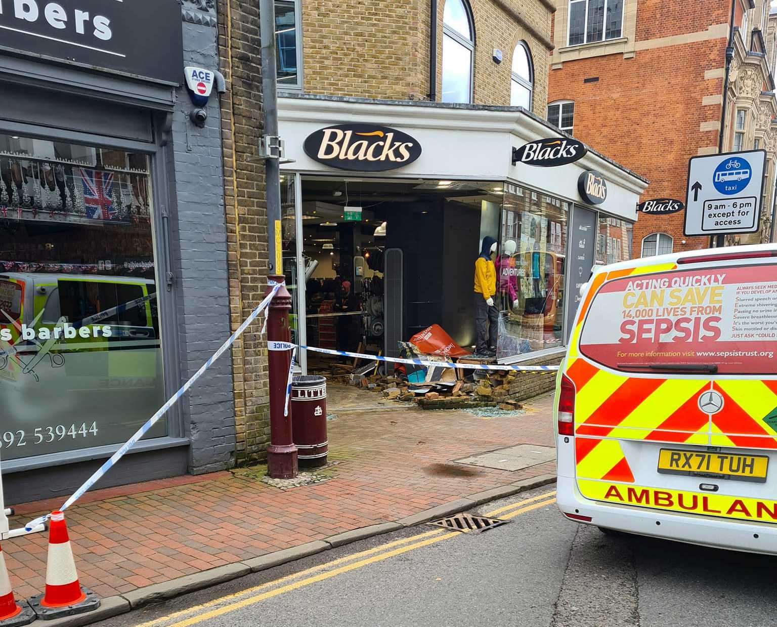 The scene after a car reversed into Black in Tunbridge Wells
