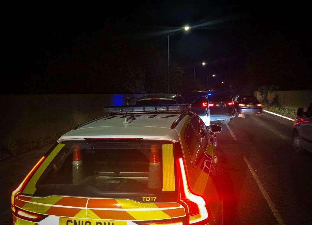 Police stopping the car involved in the incident. Picture: @kentpoliceroads