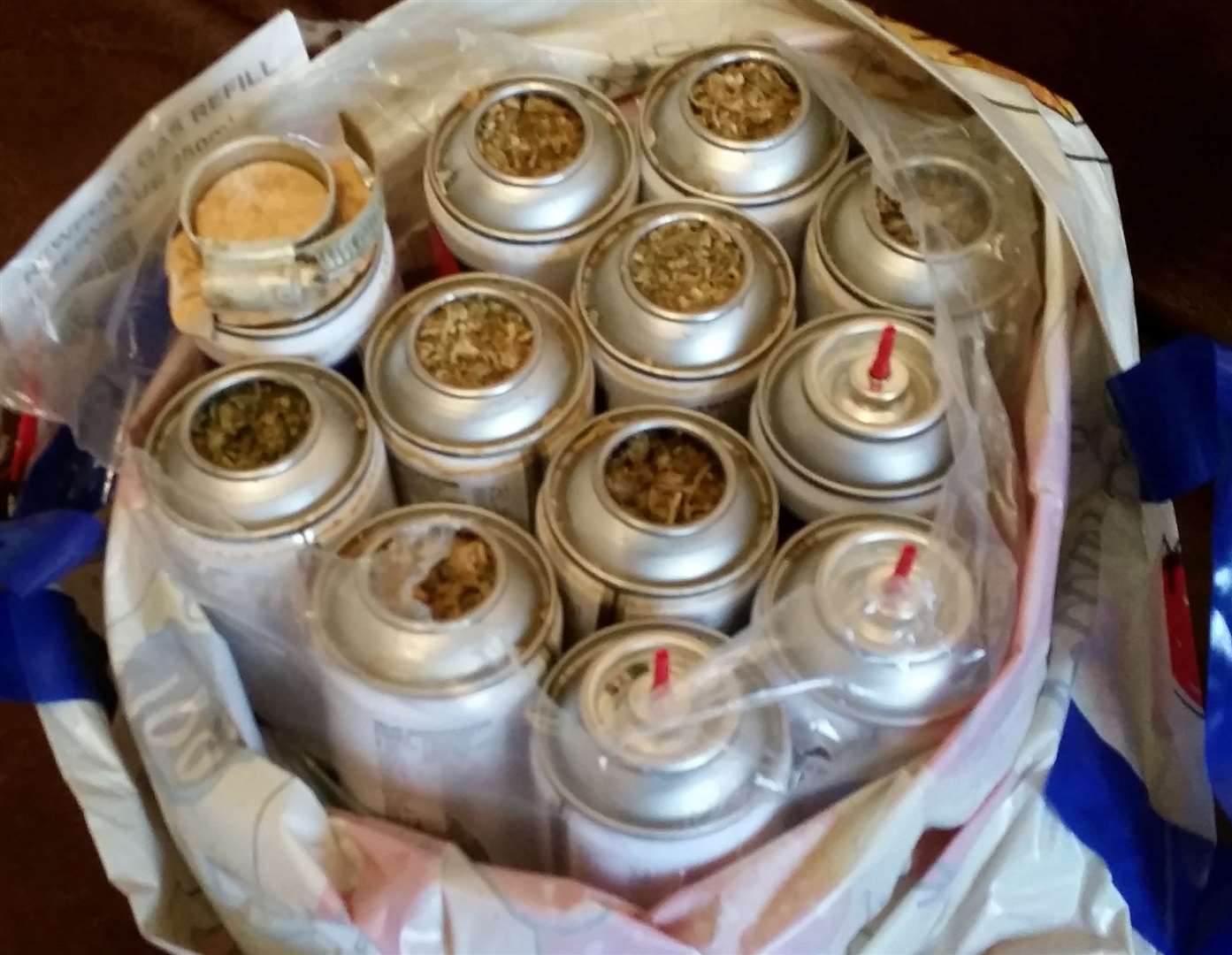 Butane gas cannisters though to be used to produce cannabis. Picture: Kent Police