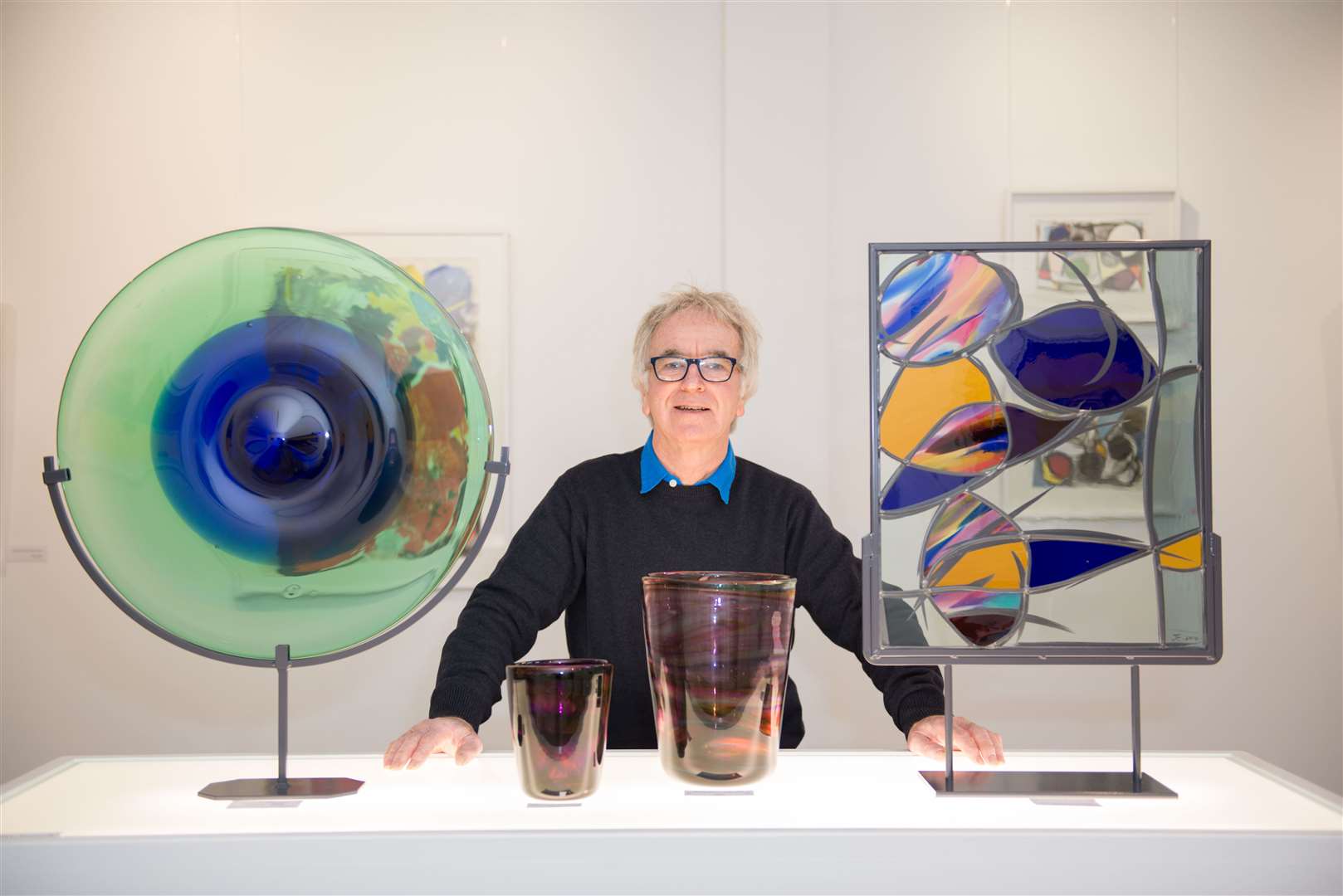 John Corley in his gallery in 2014 displaying his glass and art work. Picture: Roger Charles