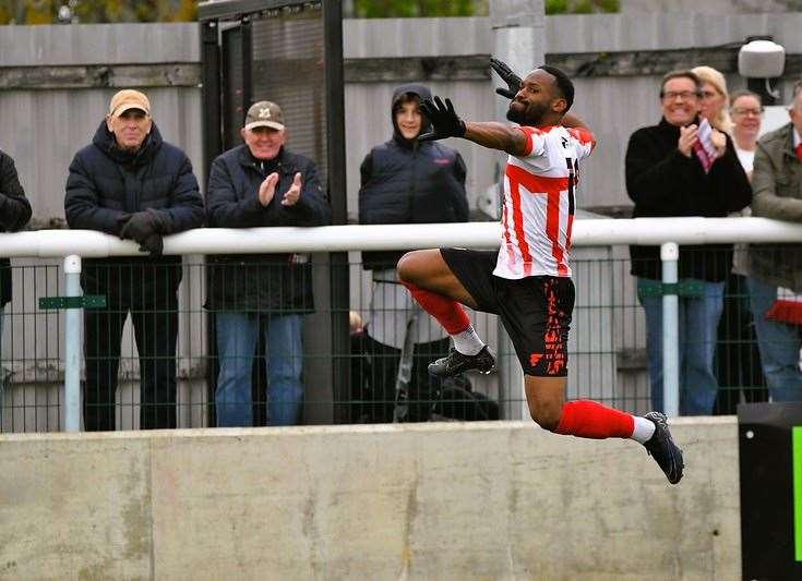 Jerson Dos Santos celebrates a goal as his rich vein of form continues Picture: Marc Richards