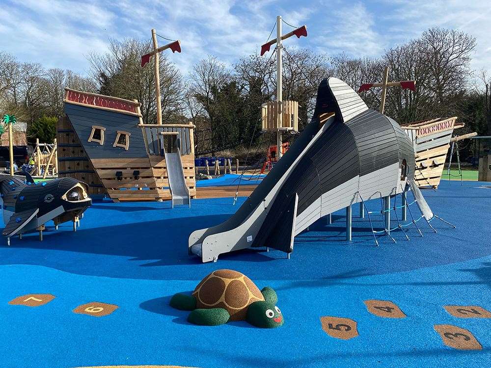 The orca and galleon equipment at Buccaneer Bay, in Central Park, Dartford