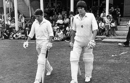 Brian Luckhurst, left, walking to the middle with Graham Johnson in 1975