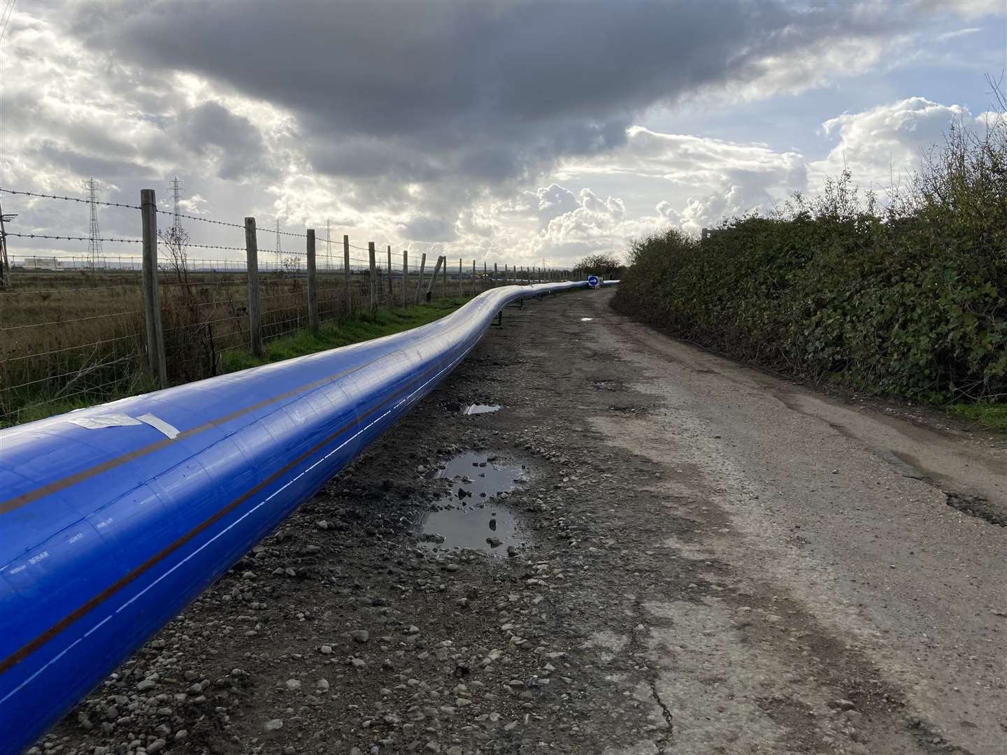 The new blue water main awaits being connected between Sheppey and the mainland