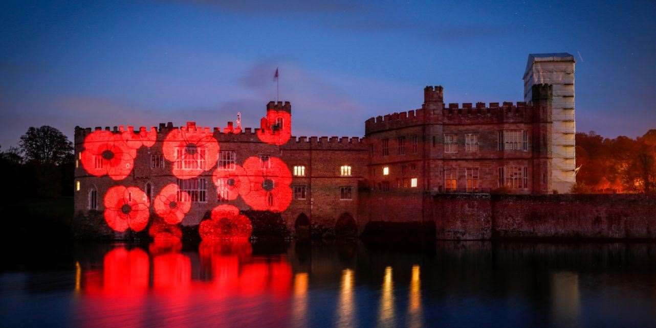 Leeds Castle projected large poppies on the historic building. Picture: Leeds Castle