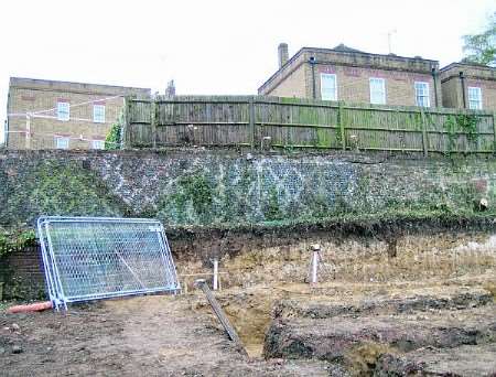 Remnant of Tudor garden wall at centre of planning row