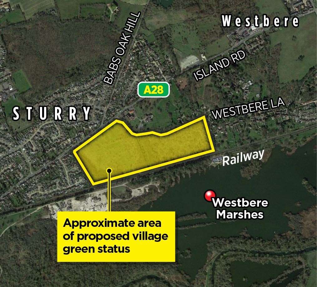The application site for village green status between Westbere and Sturry, which was rejected by Kent County Council