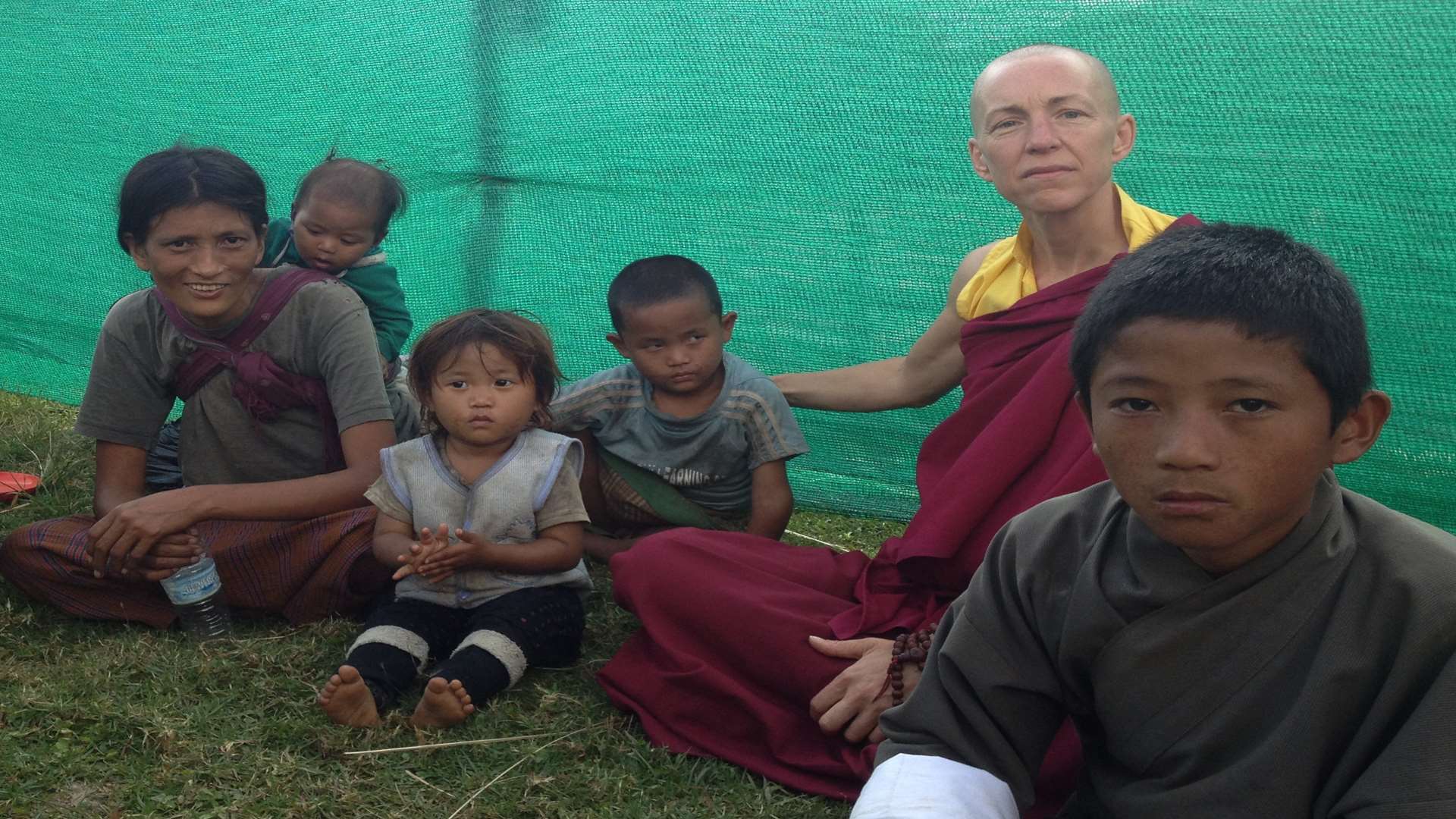 Emma Slade with children who benefited from the campaign in south west Bhutan