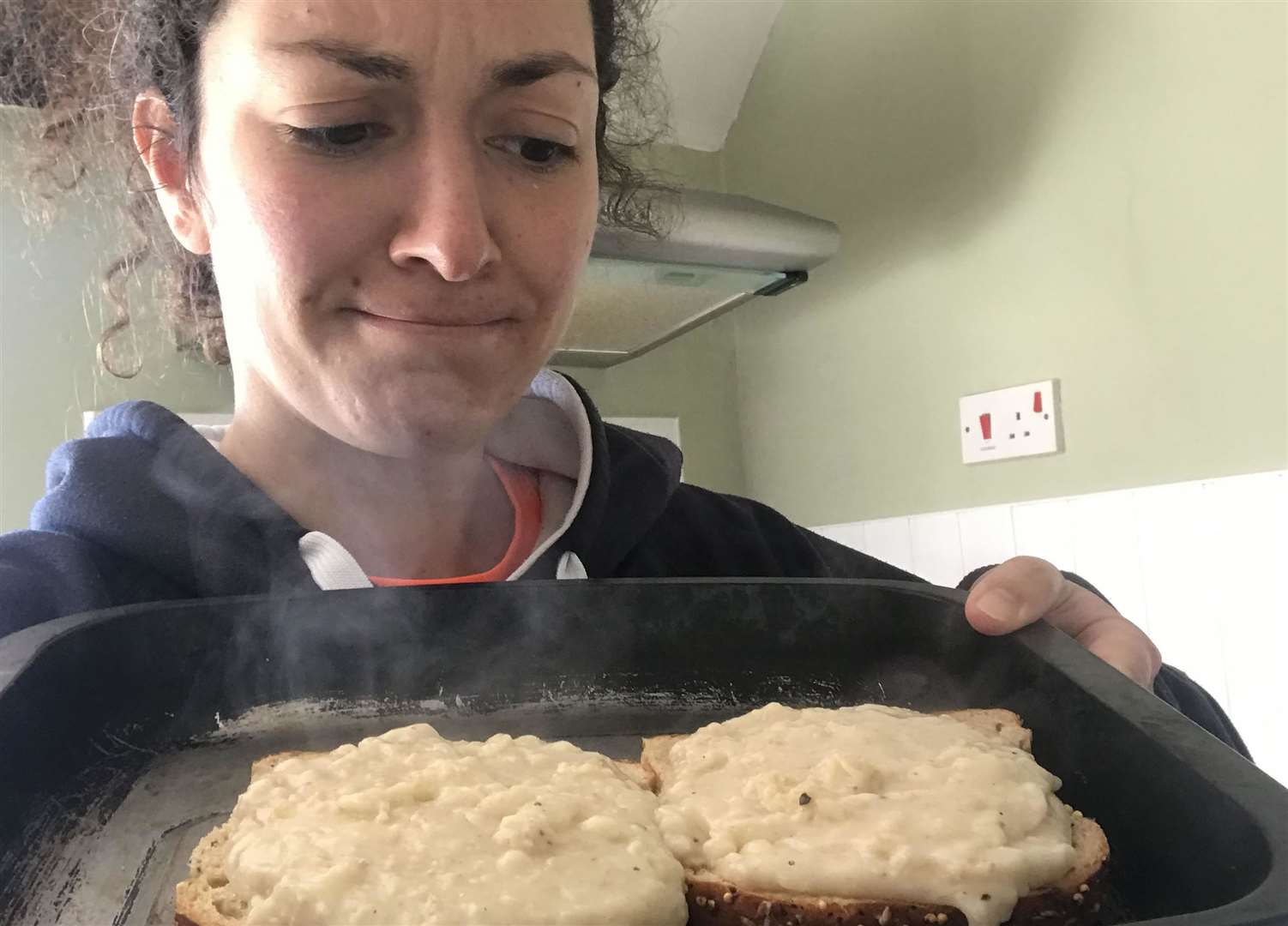 Reporter Katie Heslop was left revolted by the oatmeal and cheese rarebit on toast