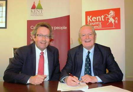 Launch of Kent Big Society Fund by Blair Gulland, trustee of Kent Community Foundation, left, with Mike Hill, KCC Cabinet Member.