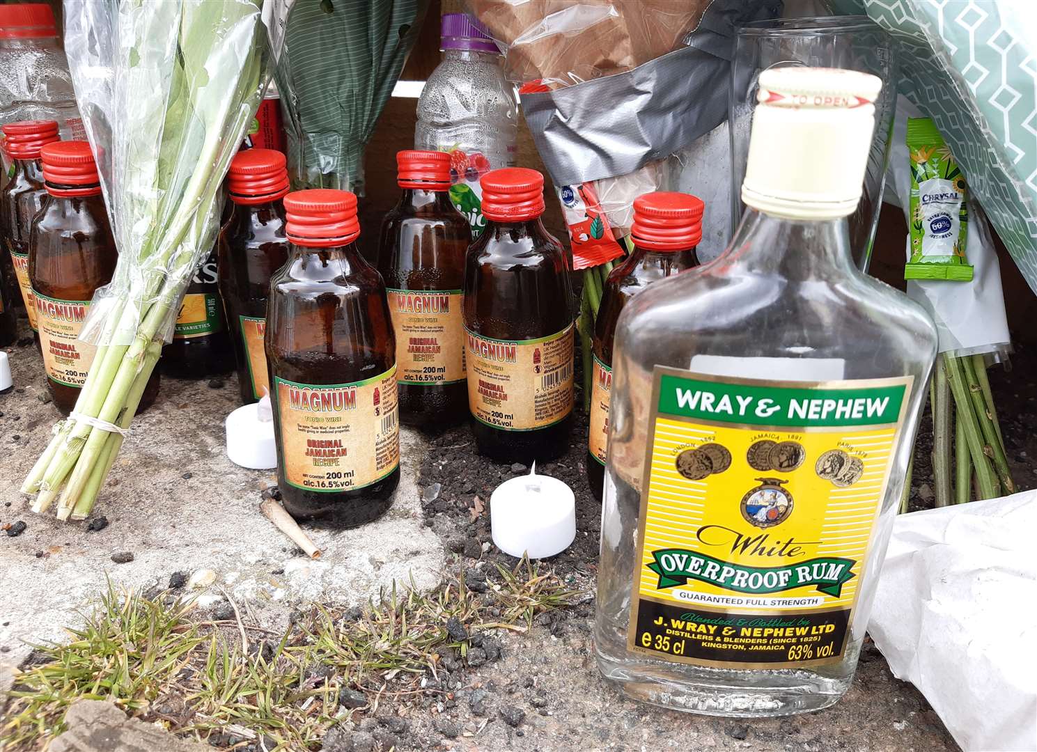 Bottles of rum and tonic wine have been left in Hunter Road