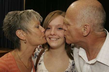 A-level results 2007 - Vicky McCann celebrates last summer with her parents, Cairene and Brian McCann.