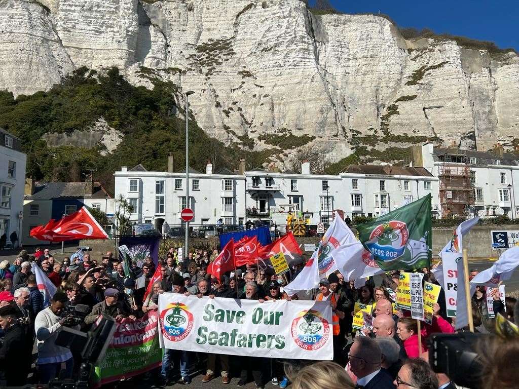 Protesters in Dover the day after P&O Ferries made hundreds of staff redundant