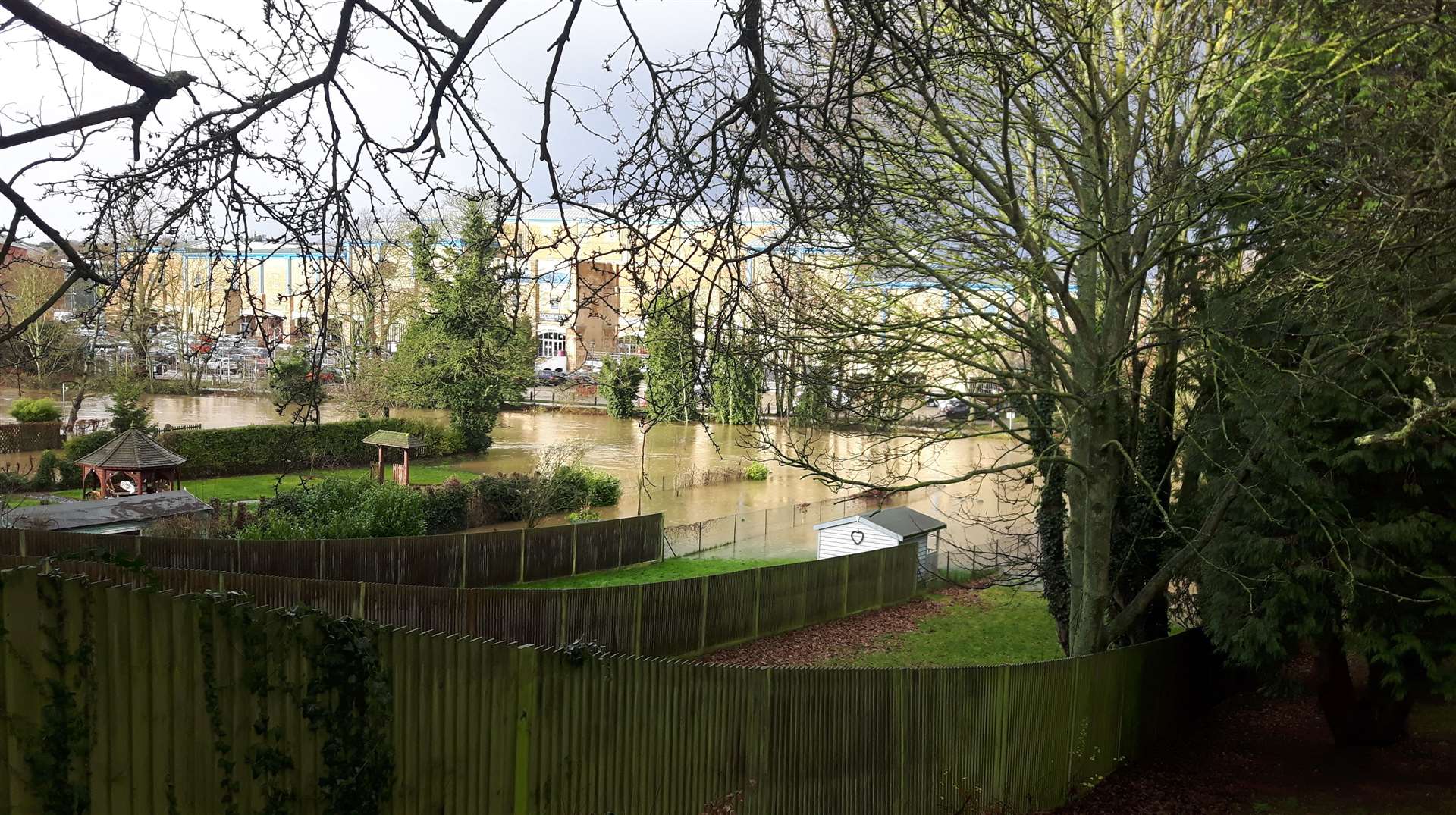 The River Medway by Lockmeadow in Maidstone has burst its banks