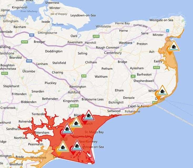 Flood warnings are now in place along Kent's coastline. Picture: Environment Agency (17989006)