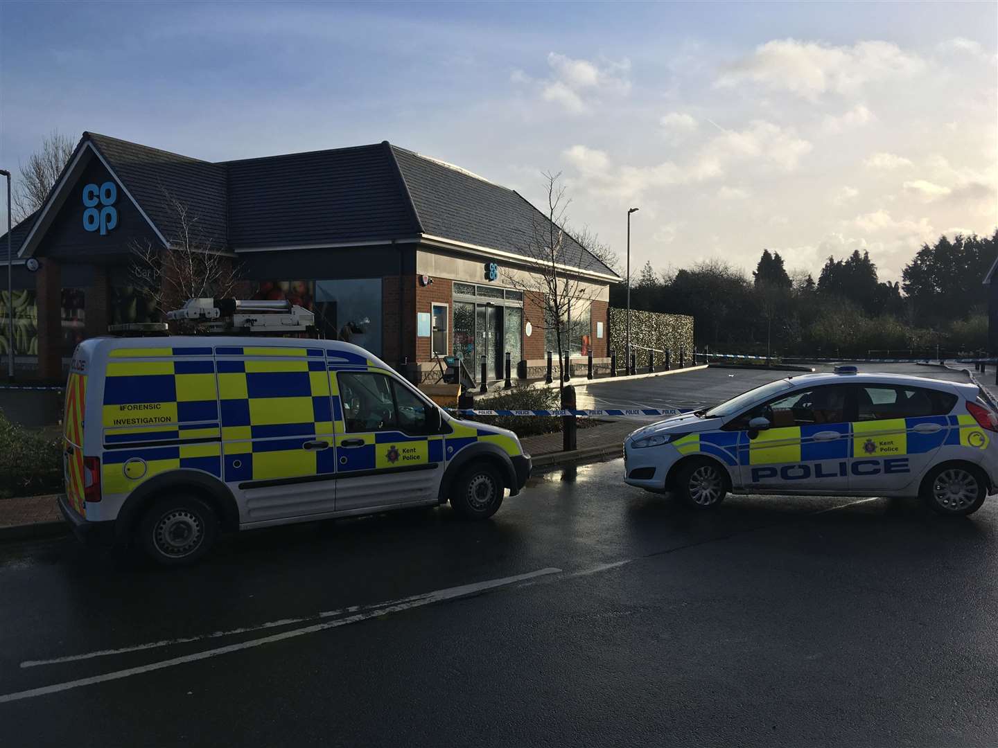 The cash machine has been ripped out of a wall, at the Co-op in Harrietsham in January 2020