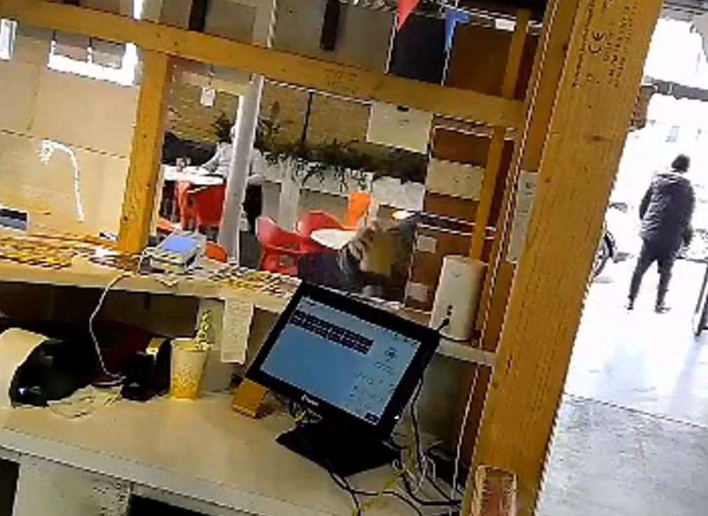 CCTV has captured the moment two brazen thieves stole a tip jar from the counter of the Pad Thai Live restaurant in Gravesend. Photo: Pad Thai Live