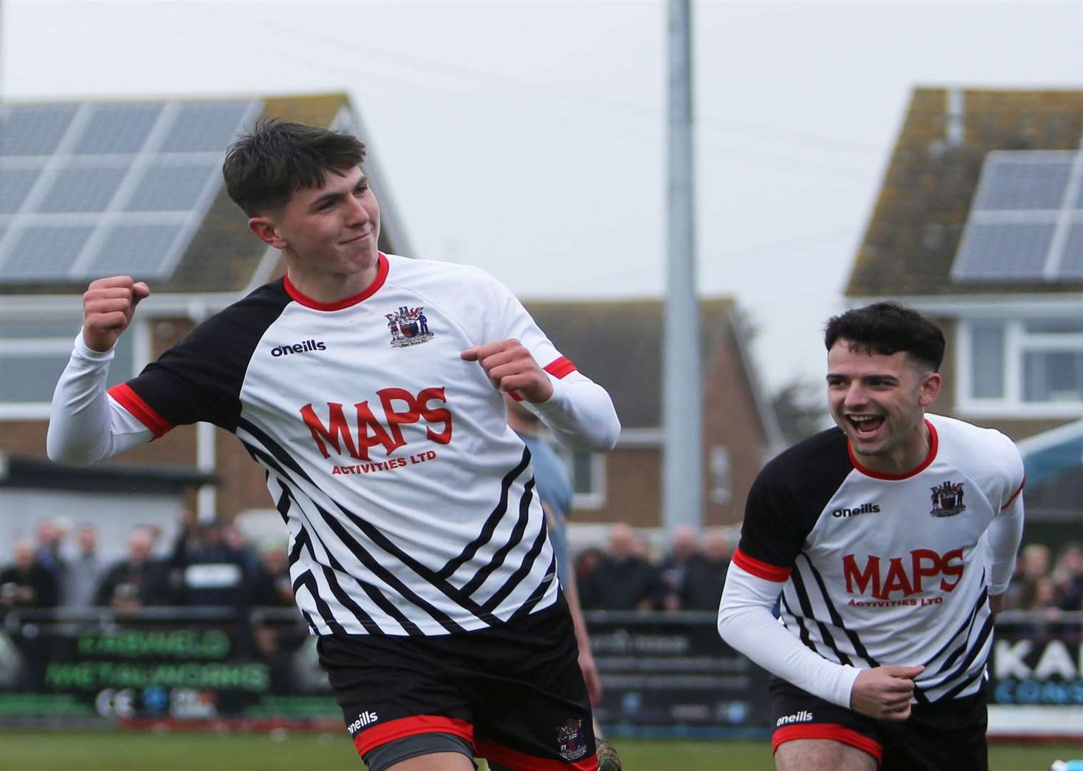 Two-goal Jamie Kennedy celebrates scoring for Deal Town. Picture: Paul Willmott