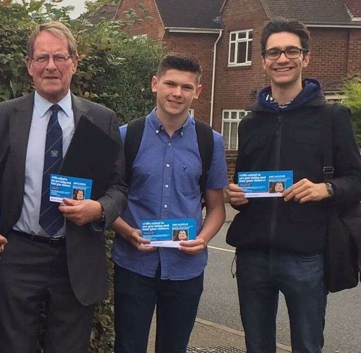 George Perfect out campaigning for Jan Aldous in 2016 by-election pictured with the late councillor David Carr