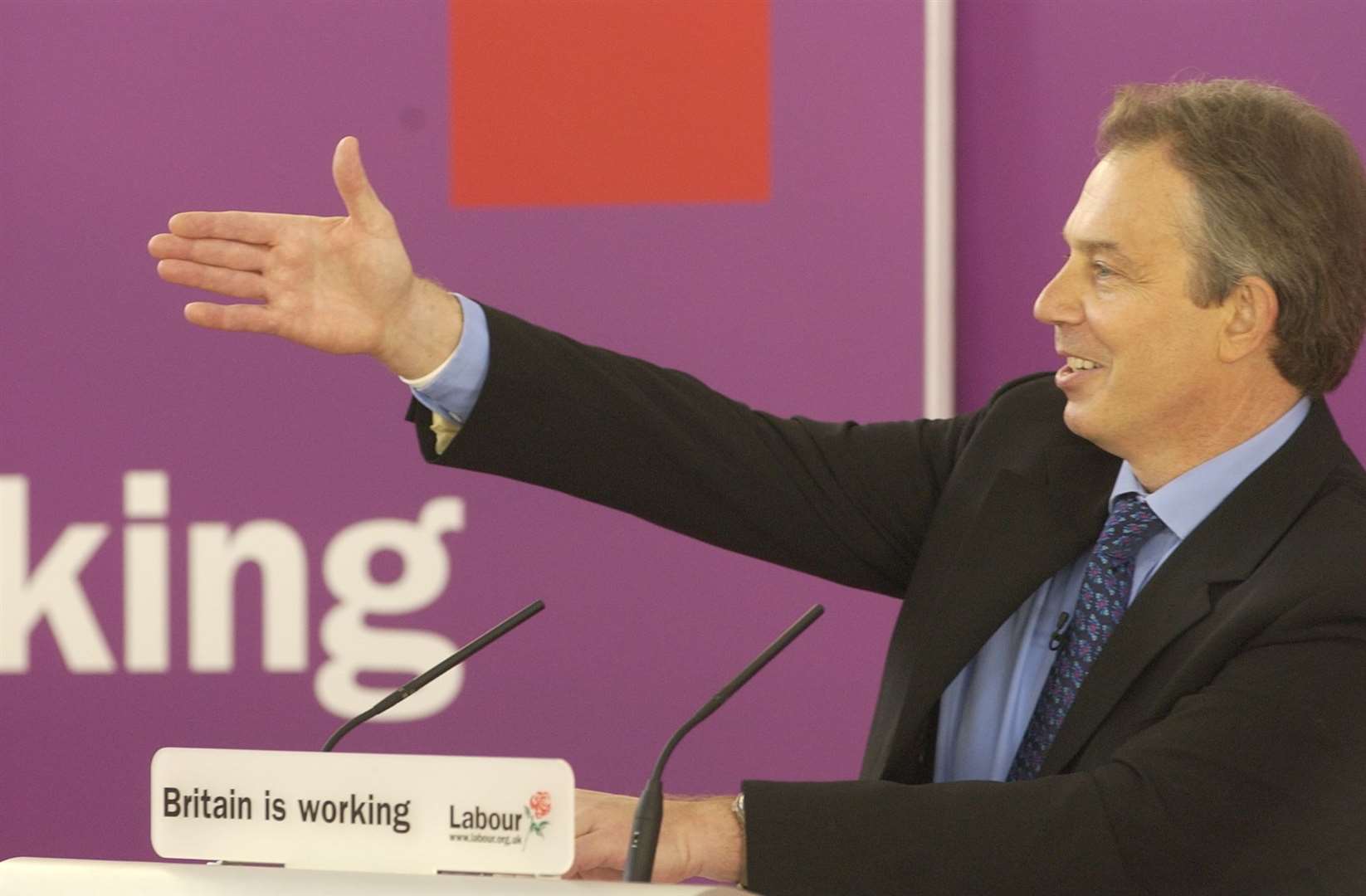 Tony Blair delivers his speech at the St Mary's island community centre in 2005