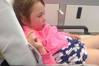 Vikki Payne's daughter in hospital. Picture: @Munchkin_31_