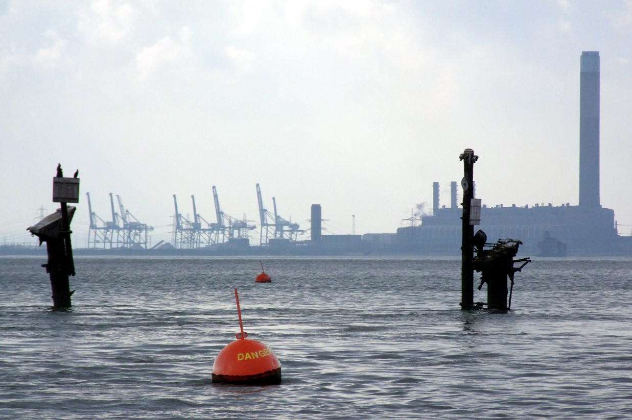A buoy marked "Danger" protects the wreck of the bomb-laden USS Robert Montgomery a few hundred yards from the Isle of Grain.
