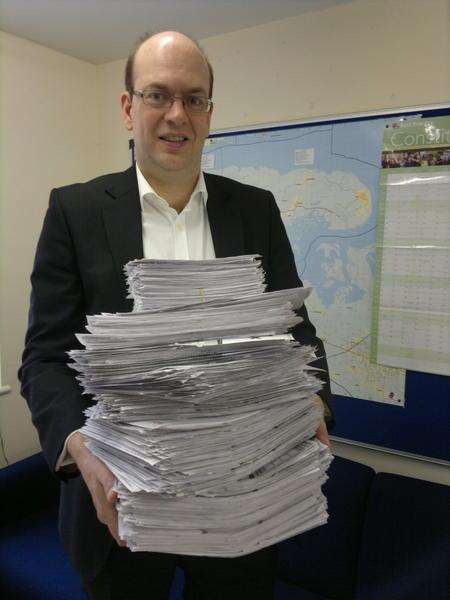 Mark Reckless holding Thames Estuary airport ballot papers