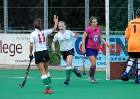 No 11 Sarah Kerly celebrates Canterbury's second goal. Picture: BARRY DUFFIELD