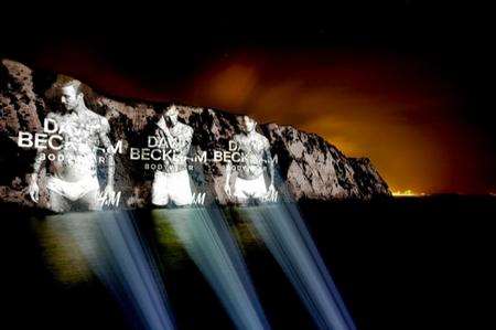 Giant images of David Beckham in his pants were projected onto the White Cliffs of Dover
