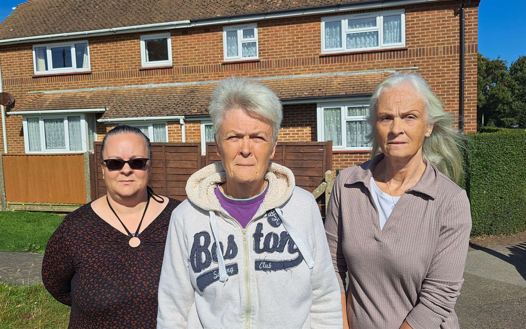 Three of the Sedgwick sisters – Dawn, Sally and Jane – outside their childhood home in St Margaret’s