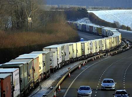 Queues on the M20 over the weekend due to Operation Stack. Picture: Gary Browne