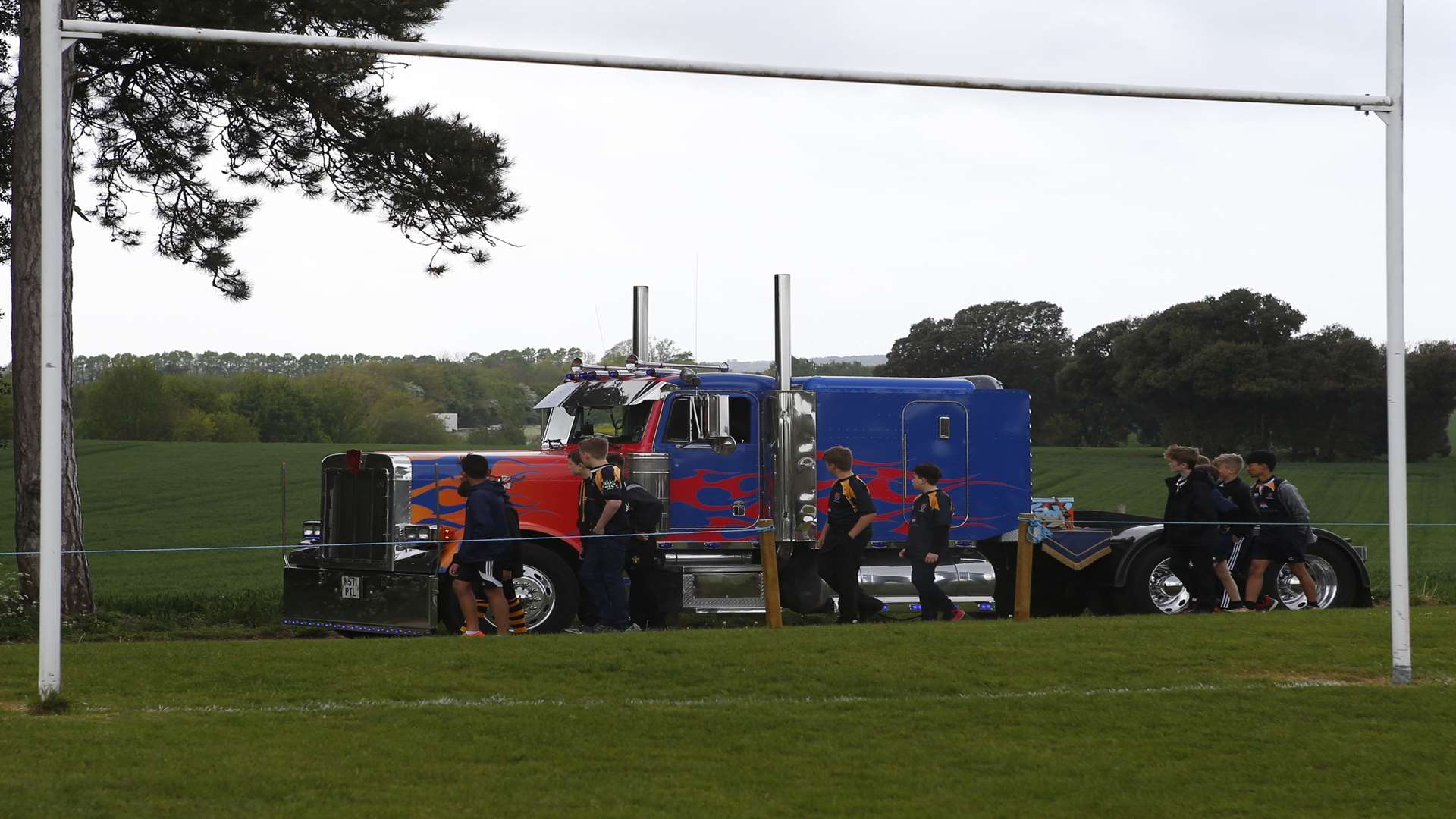 The Optimus Prime hearse did a lap of the field at Canterbury Rugby Club