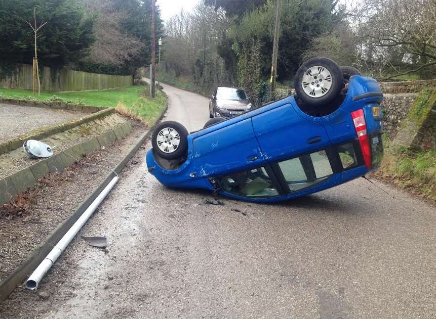 The Fiat Panda vehicle landed on its roof