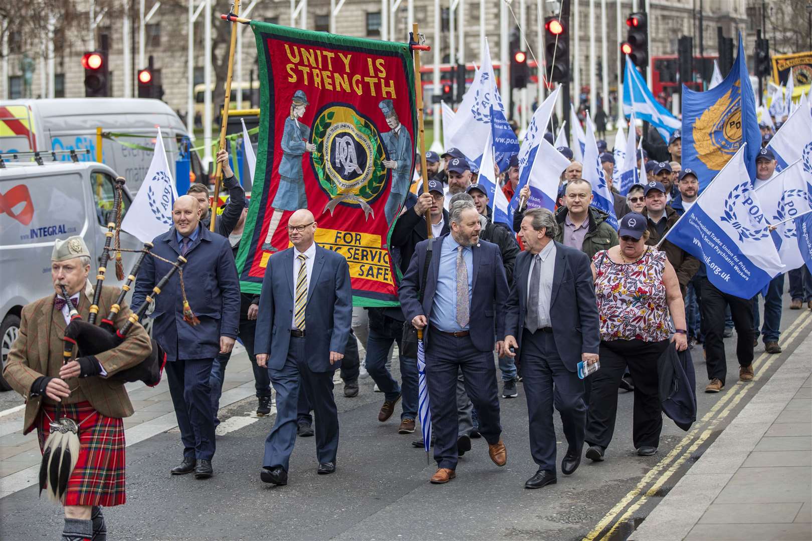 Sittingbourne and Sheppey MP Gordon Henderson joins members of the Prison Officers Association on a protest walk to Westminster Central Hall, London. Picture: Jess Hurd, POA (12351671)