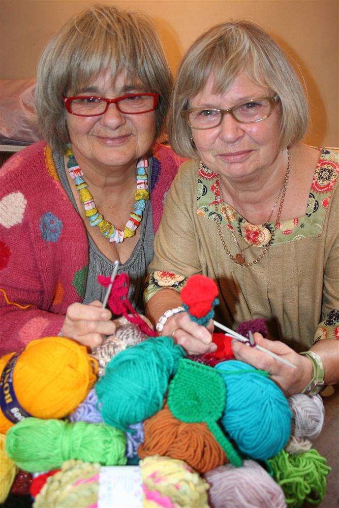 Founder member of Knitting at the Albion Lynne Hunt (right) and fellow member Yvonne Gardner busily knitting to create part of the set for Inspector Norse, a Swedish-style crime thriller spoof at the Theatre Royal, Margate, on November 29.