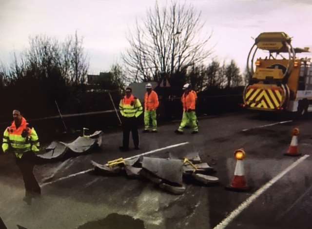 The load of concrete caused problems on the M25 this morning. Picture: Justin Scrutton