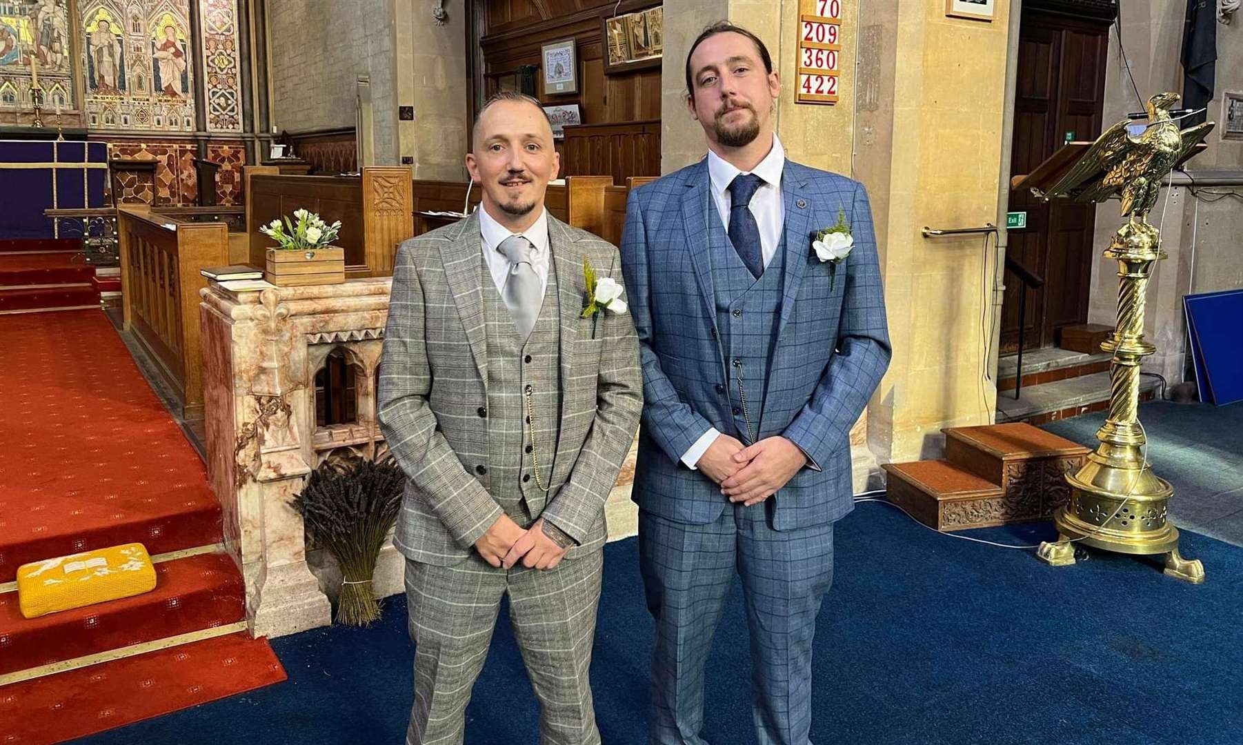 Simon on his wedding day with best man Chadd