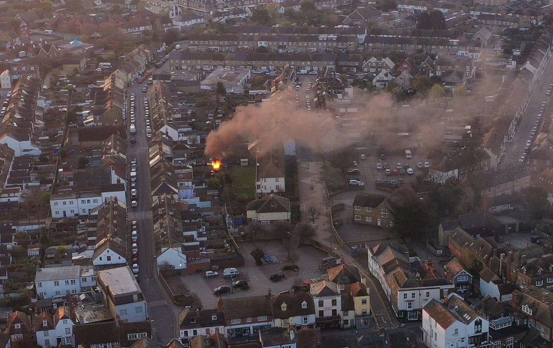 A drone image shows the extent of the blaze this morning. Picture: Tom Banbury