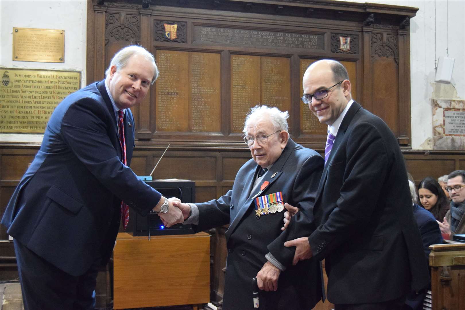 Leslie Nower receiving the Legion d'Honneur at a ceremony at Dover College in 2016. Picture from Chris Townend
