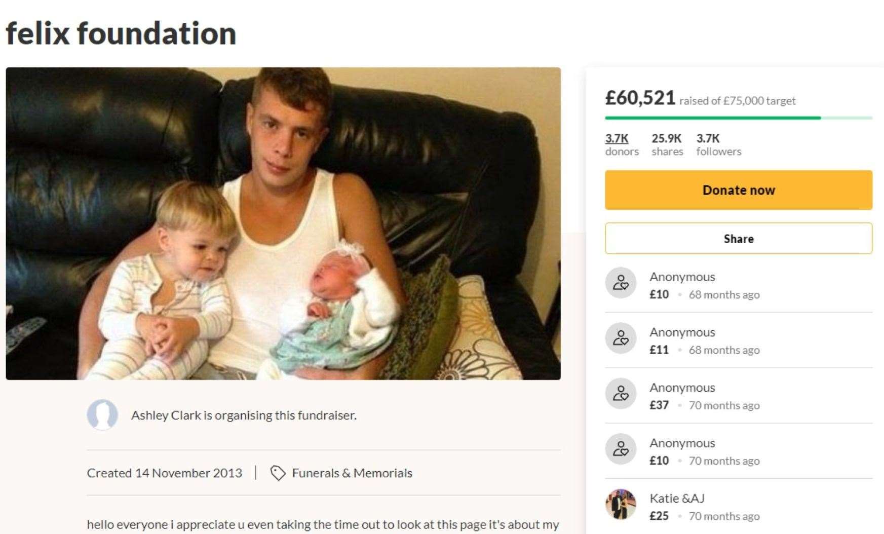 Ryan's page raised more than £60,000. Picture: GoFundMe