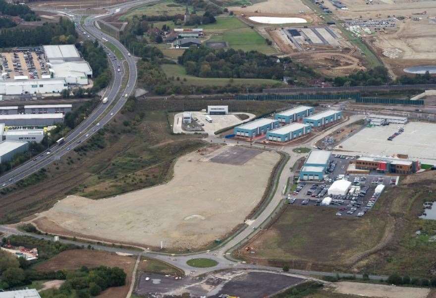 This aerial shot shows the 18.5-acre site off the A2070. Picture: Ady Kerry / Ashford Borough Council