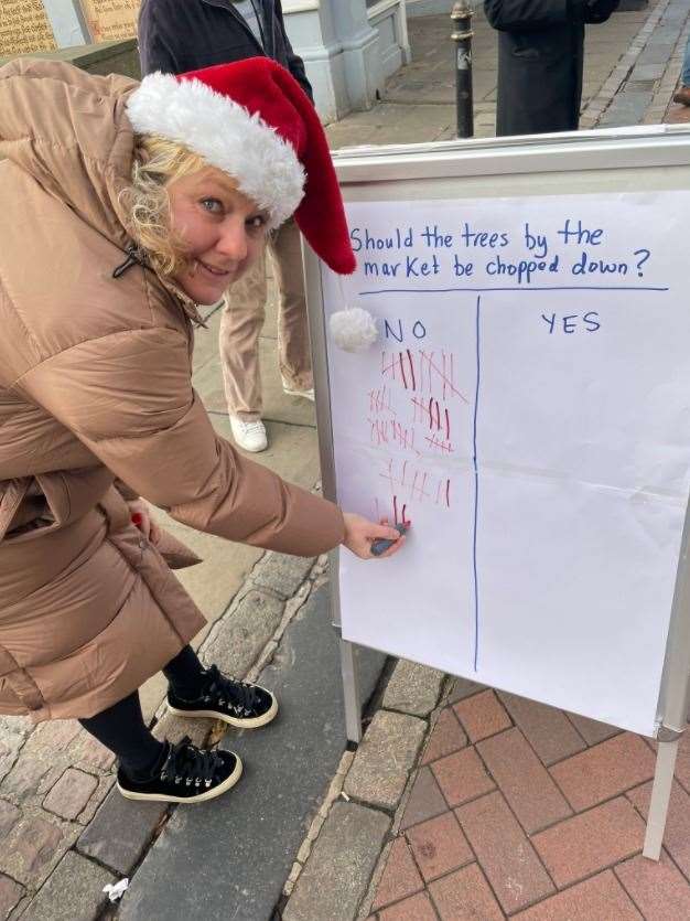 Cllr Mel Dawkins filling out the questionnaire in Canterbury city centre. Picture: Mel Dawkins