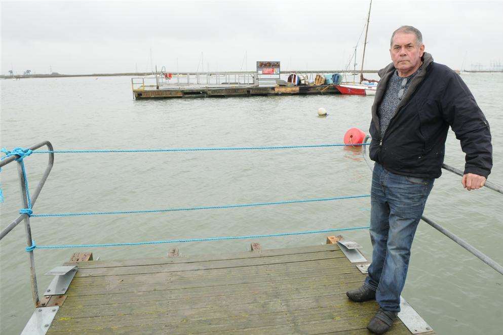 Cllr Peter Marchington at the end of the all-tide landing where a part has been removed