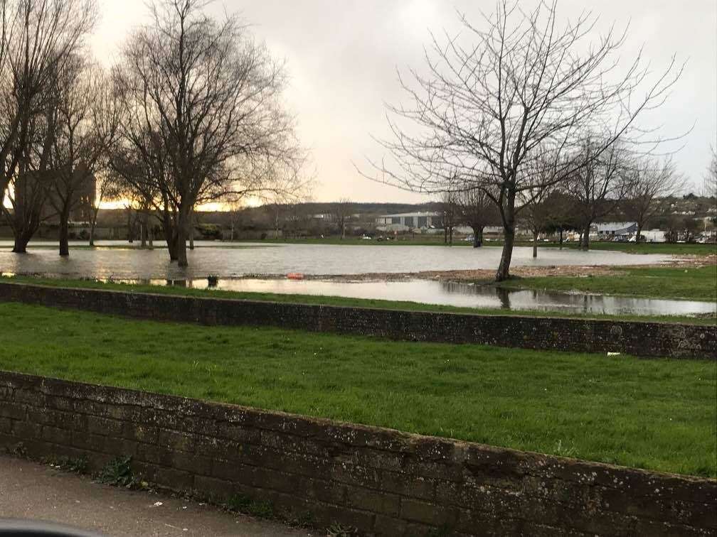 The esplanade in Rochester has been flooded following rough weather conditions