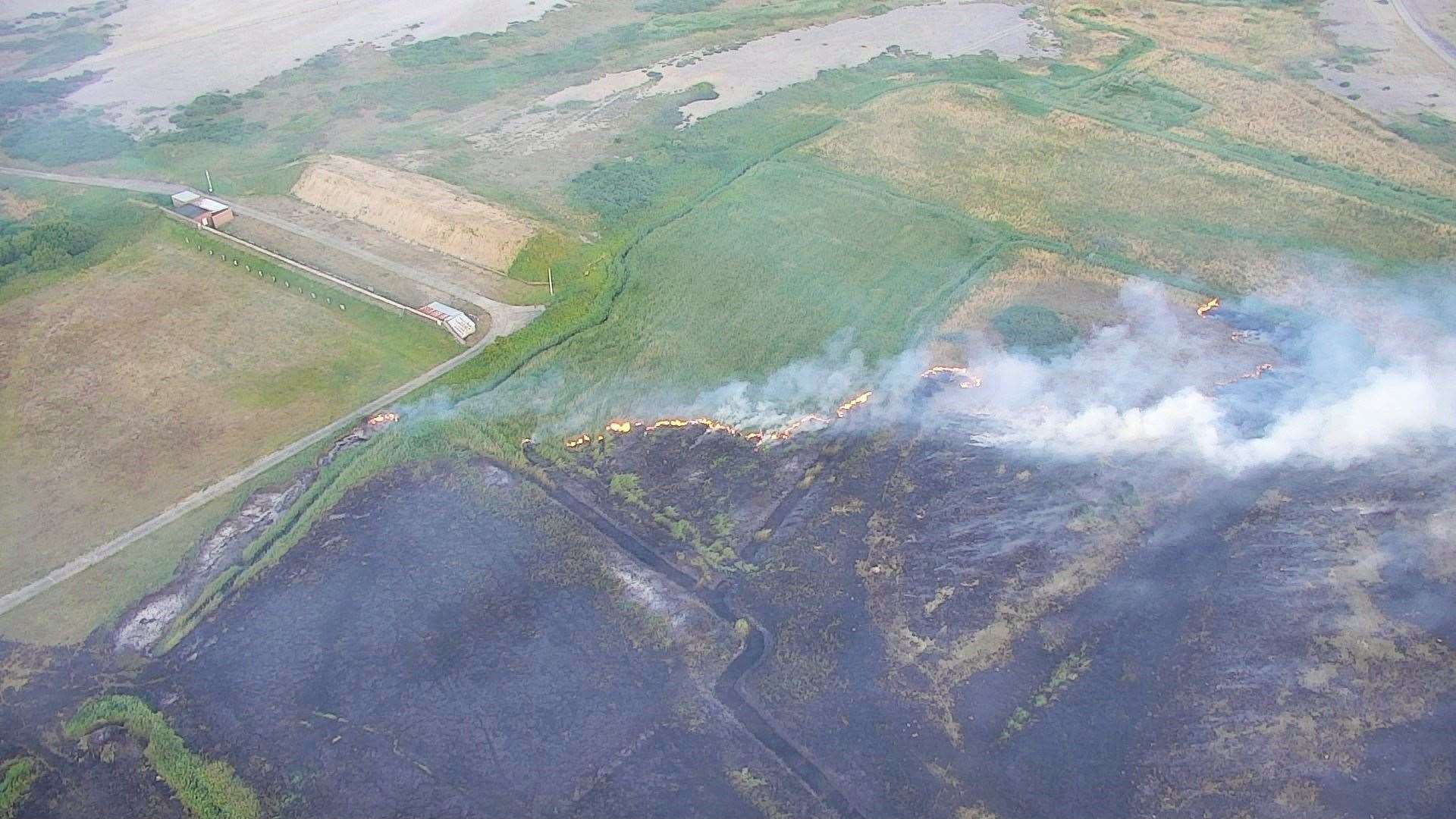 Dramatic images from a KFRS drone above the Lydd Ranges show the scale of the undergrowth fire. At its height over 100 firefighters worked in very challenging conditions to tackle the blaze